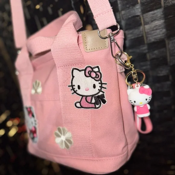 Mini Canvas Tote Bag W/ Hello Kitty Patches & Hello Kitty Card Holder NWOT - Picture 4 of 13